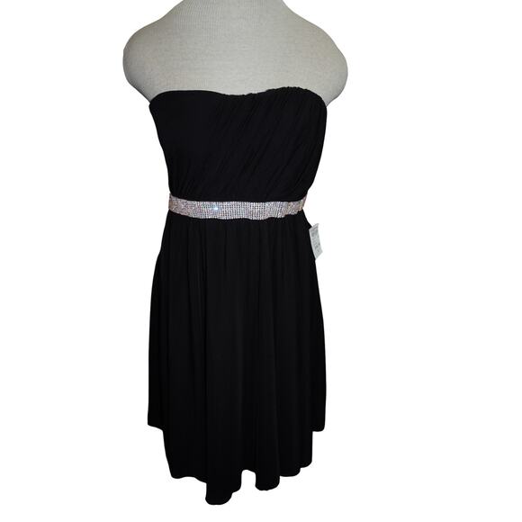 Vintage Janté Black Strapless Dress Rhinestone Waistband Made in USA Size L - Picture 1 of 7